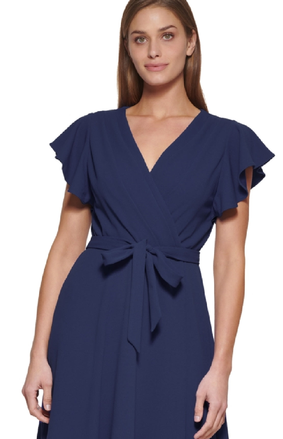 DKNY Women's Flutter Sleeve Faux Wrap Dress Blue Size 10