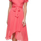 DKNY Women's Tiered Sleeve Faux Wrap Dress Red Size 16