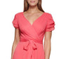 DKNY Women's Tiered Sleeve Faux Wrap Dress Red Size 16