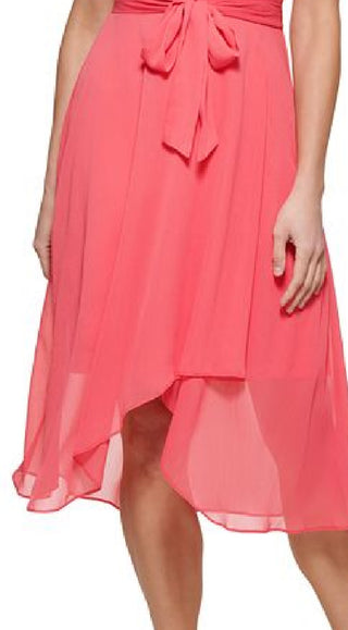 DKNY Women's Tiered Sleeve Faux Wrap Dress Red Size 16