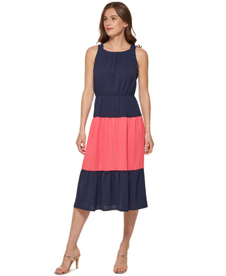 DKNY Women's Colorblocked Midi Dress Blue Size 14