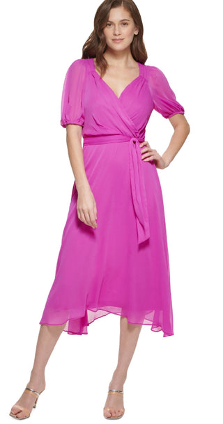 DKNY Women's Gathered Calf Midi Dress Pink Size 4