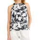 Donna Karan Women's Sateen Floral Print Halter Top Black Size X-Large