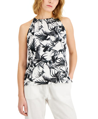 Donna Karan Women's Sateen Floral Print Halter Top Black Size X-Large
