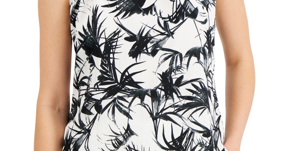 Donna Karan Women's Sateen Floral Print Halter Top Black Size X-Large