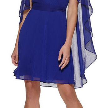 DKNY Women's Chiffon Cape Back Dress Blue Size 14