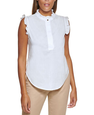 DKNY Women's Ruffled Blouse White Size Large