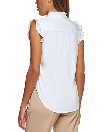 DKNY Women's Ruffled Blouse White Size Large