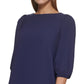 DKNY Women's Ruffled Hem Elbow Sleeve Dress Blue Size 16