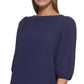 DKNY Women's Ruffled Hem Elbow Sleeve Dress Blue Size 6