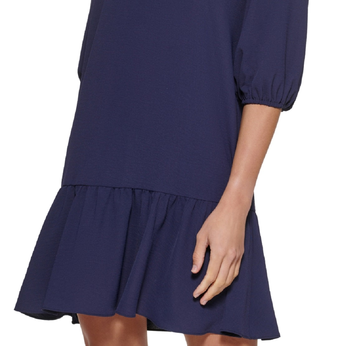 DKNY Women's Ruffled Hem Elbow Sleeve Dress Blue Size 6