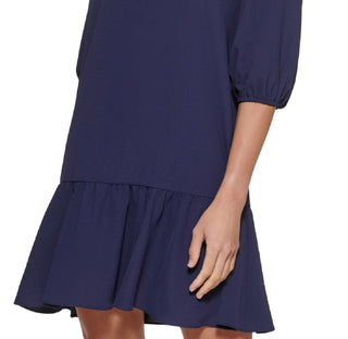 DKNY Women's Ruffled Hem Elbow Sleeve Dress Blue Size 6