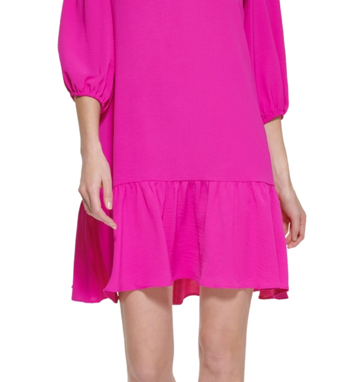 DKNY Women's Ruffled Hem Elbow Sleeve Dress Purple Size 14