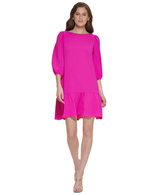 DKNY Women's Ruffled Hem Elbow Sleeve Dress Purple Size 14