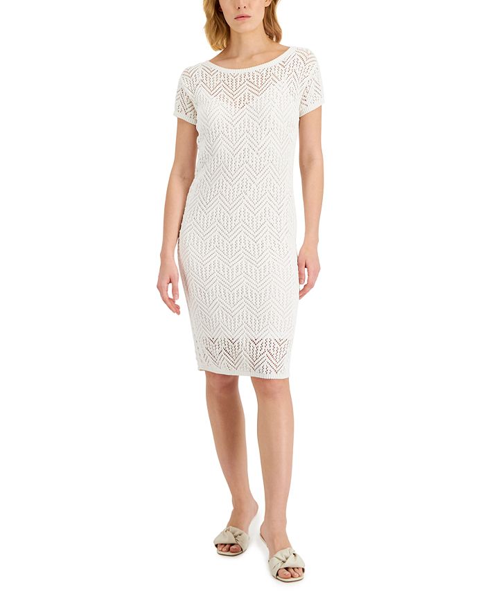 Donna Karan Women's Crochet Midi Sheath Dress White Size Small