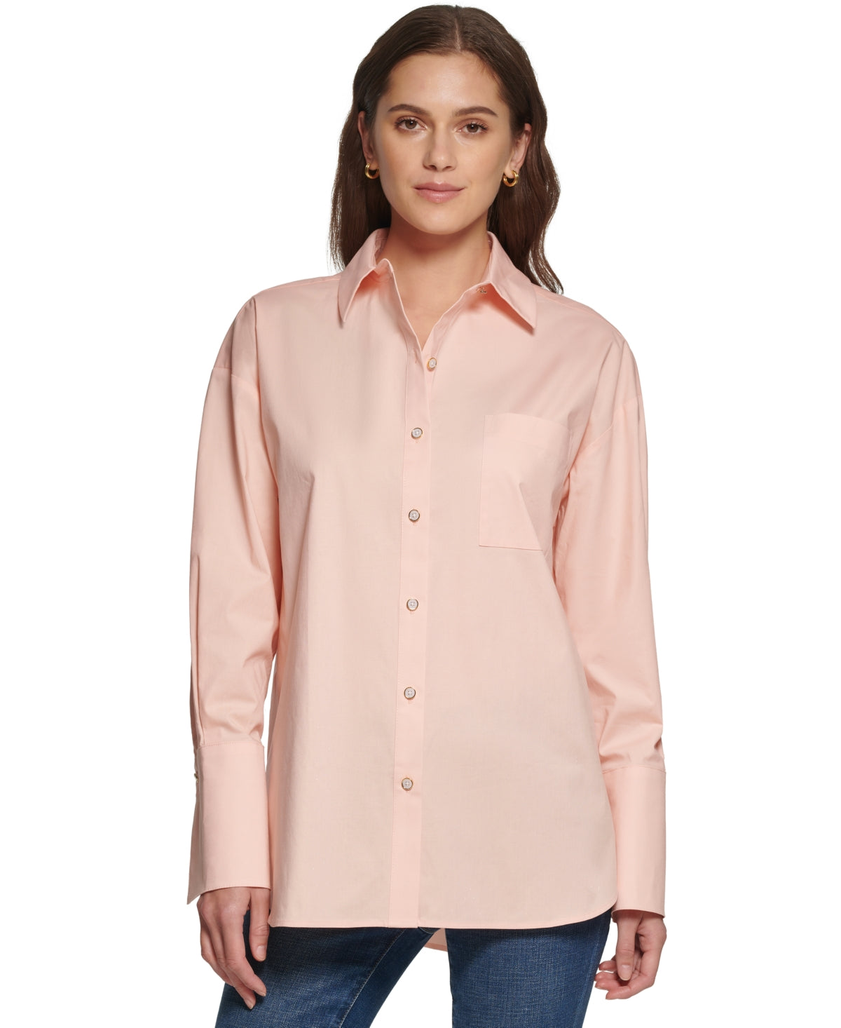 DKNY Women's Oversized Button Up Shirt Orange Size XX-Large