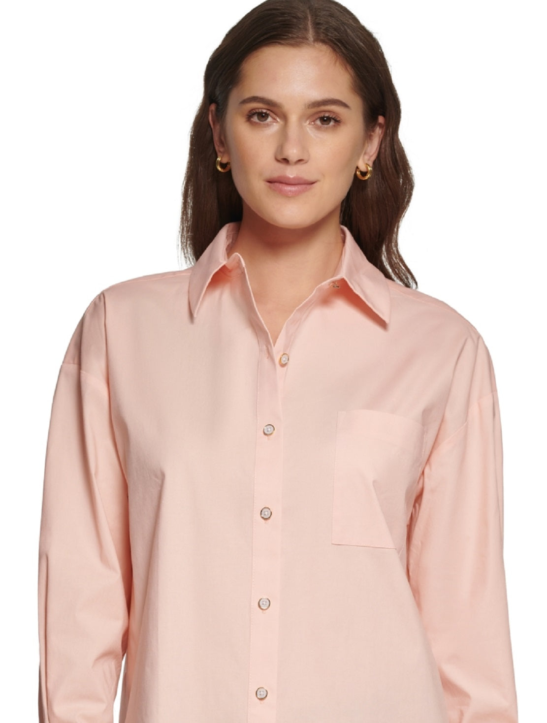 DKNY Women's Oversized Button Up Shirt Orange Size XX-Large