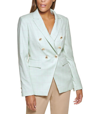 DKNY Women's Windowpane Double Breasted Blazer Green Size 14
