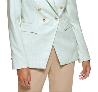 DKNY Women's Windowpane Double Breasted Blazer Green Size 14
