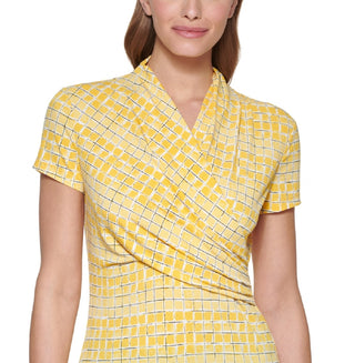 DKNY Women's Printed Wrap Top Yellow Size Large