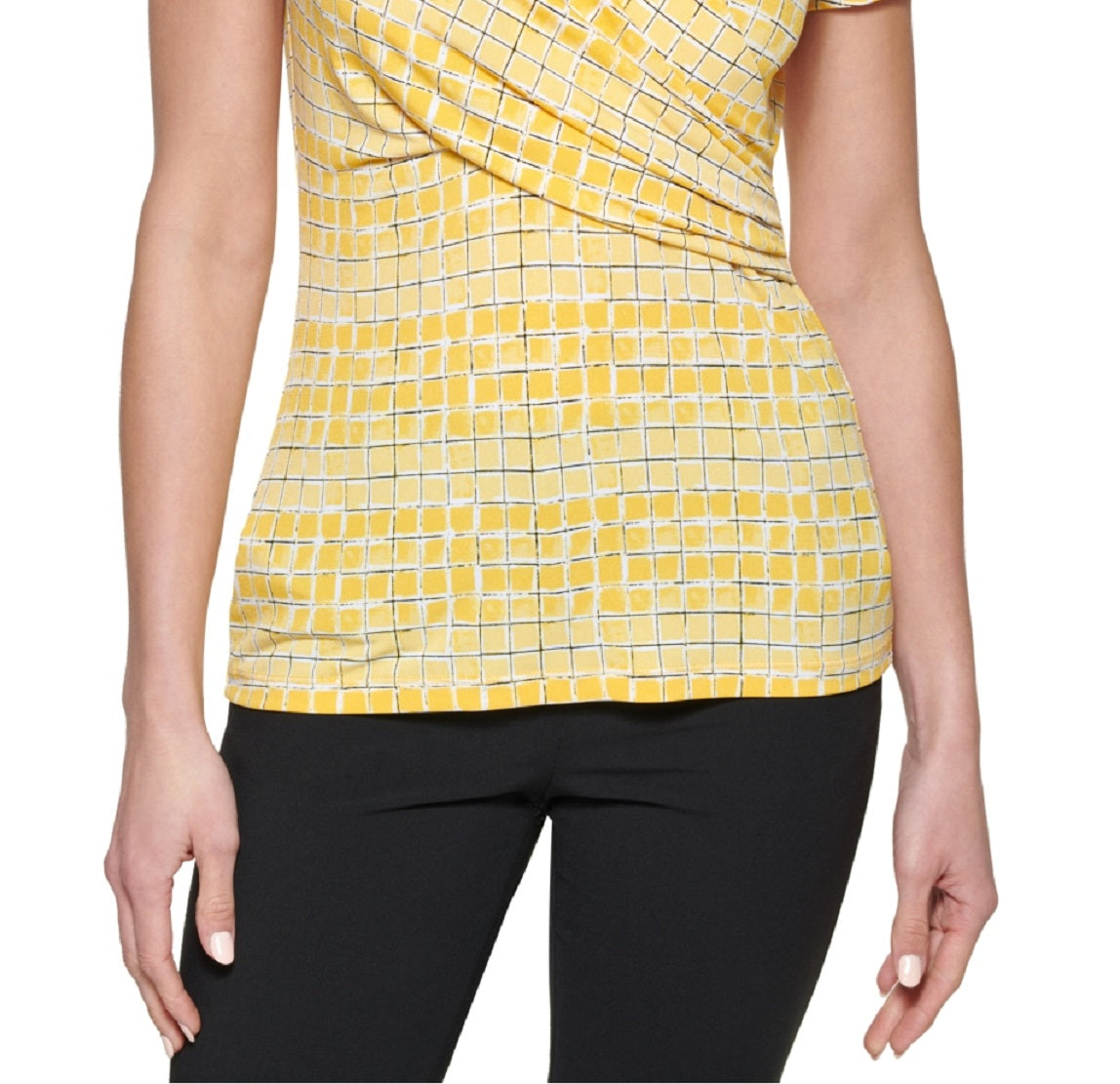 DKNY Women's Printed Wrap Top Yellow Size Large