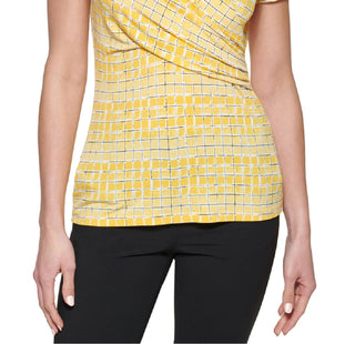 DKNY Women's Printed Wrap Top Yellow Size Large