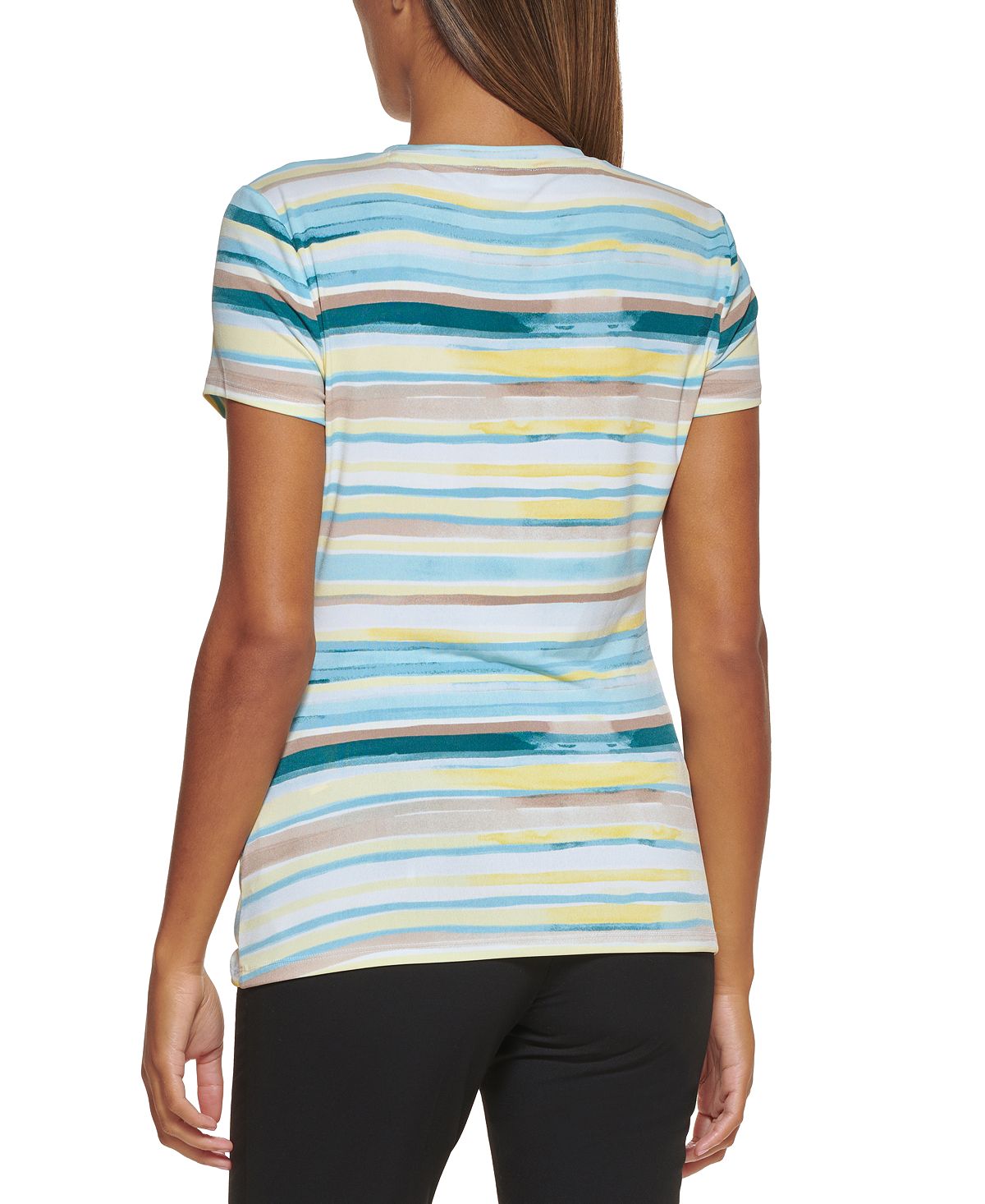 DKNY Women's Striped Side Knot Top Green Size Medium