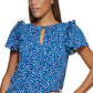 DKNY Women's Dot Print Flutter Sleeve Top Blue Size XX-Large