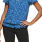 DKNY Women's Dot Print Flutter Sleeve Top Blue Size XX-Large
