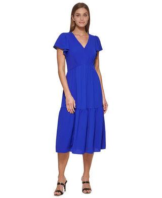 DKNY Women's Tiered Midi Dress Purple Size 12Petite