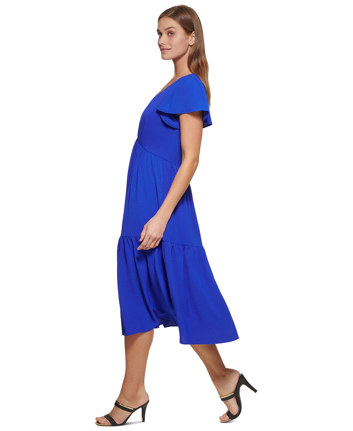 DKNY Women's Tiered Midi Dress Purple Size 12Petite