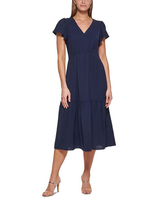 DKNY Women's Tiered Midi Dress Blue Size 8