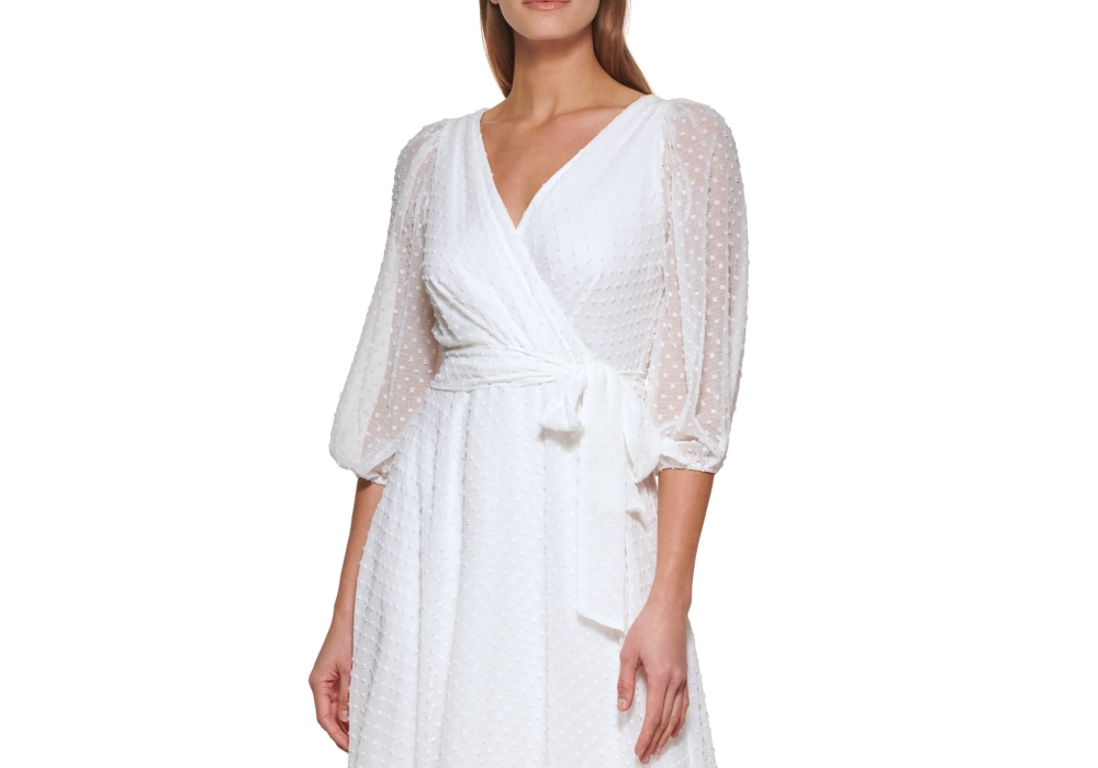 DKNY Women's Clip-Dot Faux-Wrap Midi Dress Size 16