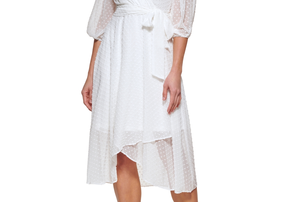 DKNY Women's Clip-Dot Faux-Wrap Midi Dress Size 16