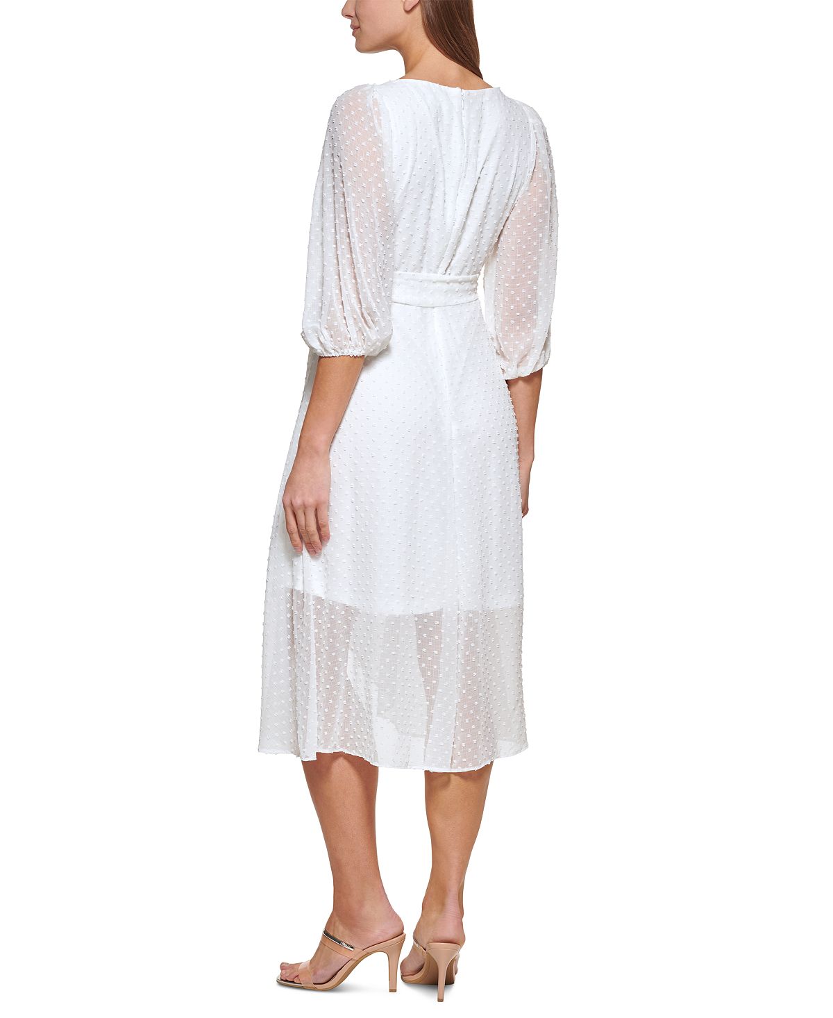 DKNY Women's Clip Dot Faux Wrap Midi Dress White Size 6