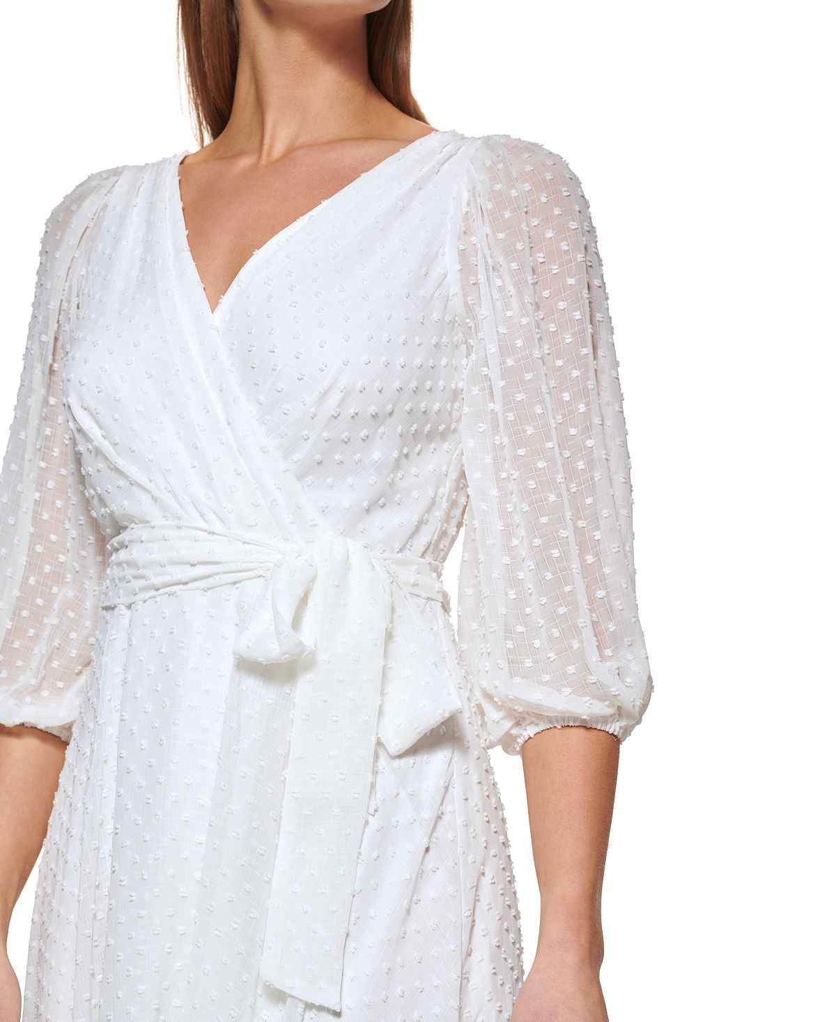 DKNY Women's Clip Dot Faux Wrap Midi Dress White Size 6