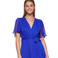 DKNY Women's Flutter Sleeve Faux Wrap Dress Blue Size 16