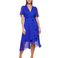 DKNY Women's Flutter Sleeve Faux Wrap Dress Blue Size 16