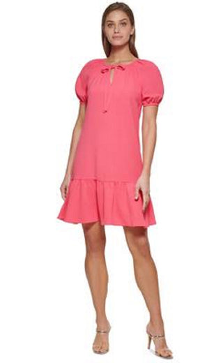 DKNY Women's Puff Sleeve Drop Waist Dress Red Size 10