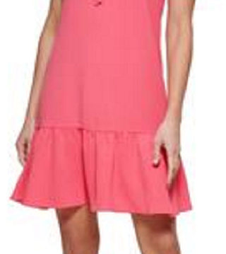 DKNY Women's Puff Sleeve Drop Waist Dress Red Size 10