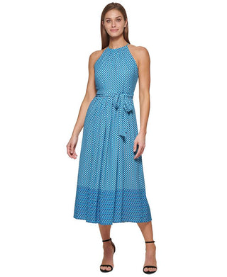 DKNY Women's Halter Border Print Midi Dress Blue Size 14