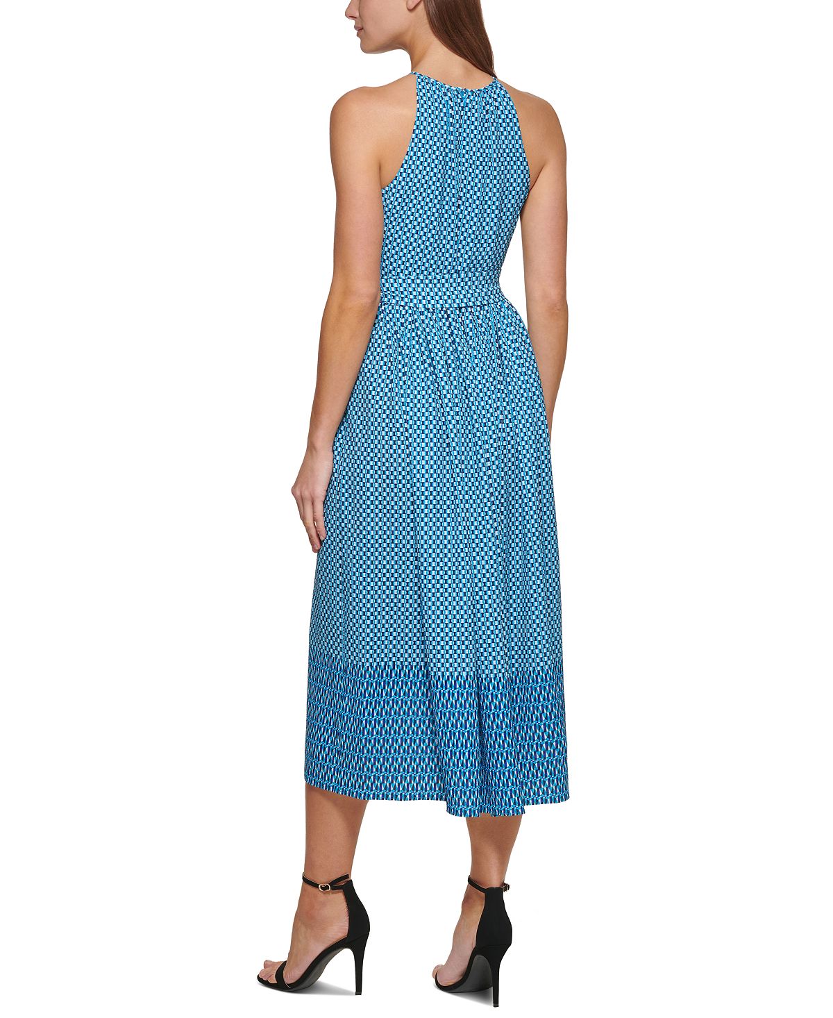 DKNY Women's Halter Border Print Midi Dress Blue Size 12