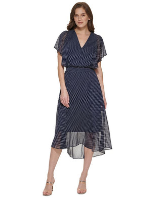 DKNY Women's Dotted Smocked Waist Dress Blue Size 6