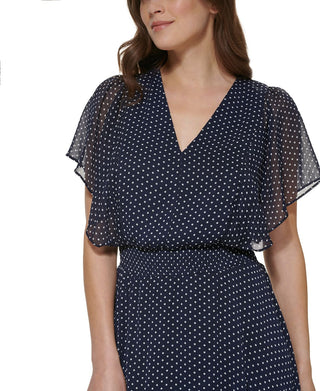 DKNY Women's Dotted Smocked Waist Dress Blue Size 6