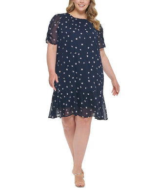 DKNY Women's Embroidered Calf Midi Dress Blue Size 22W