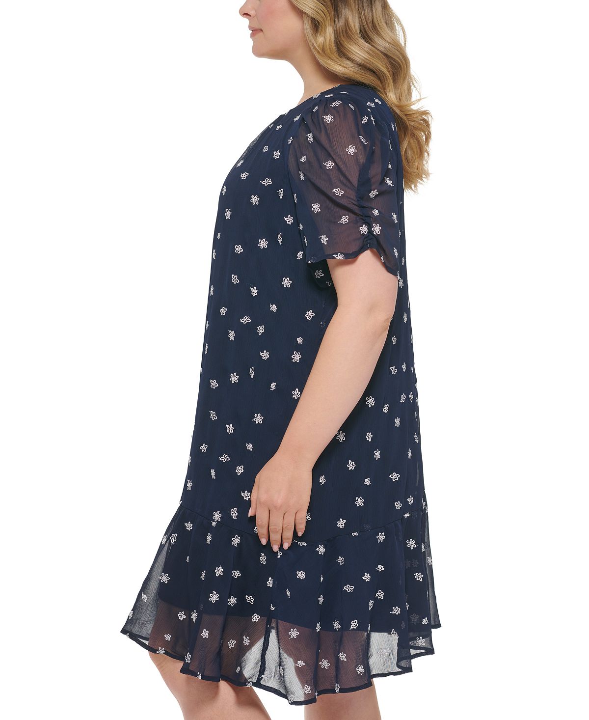 DKNY Women's Embroidered Calf Midi Dress Blue Size 22W