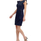 DKNY Women's Flutter Sleeve Sarong Sheath Dress Blue Size 10Petite