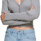 DKNY Women's Cropped Fitted Cardigan Gray Size X-Small