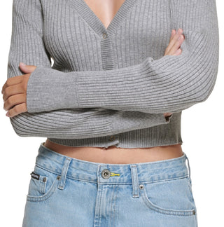 DKNY Women's Cropped Fitted Cardigan Gray Size X-Small