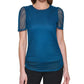 DKNY Women's Ruched Sheer Sleeve Top Blue Size Petite X-Large